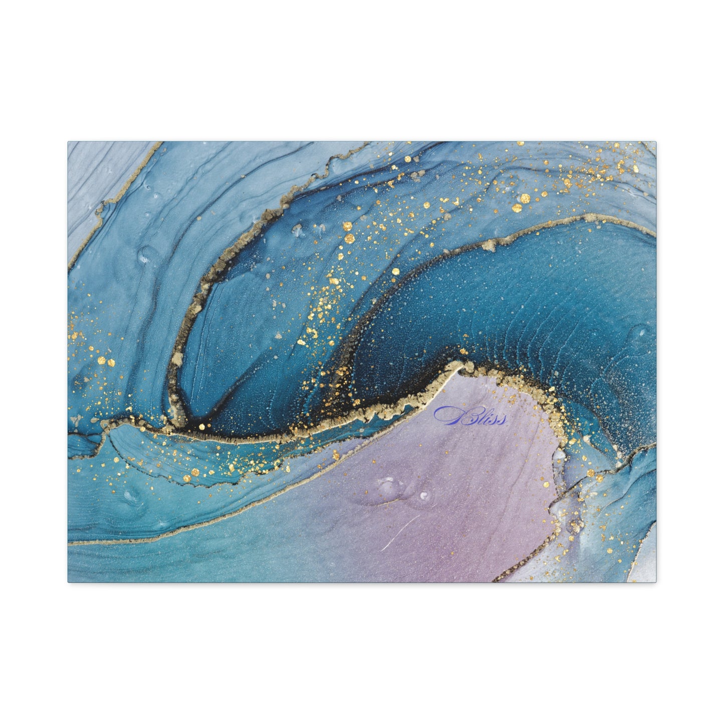 Canvas Wall Art, Abstract Ocean Wave, Modern Decor, Home Office, Gift for Her, Blue Gold Artwork, Living Room Wall Decor