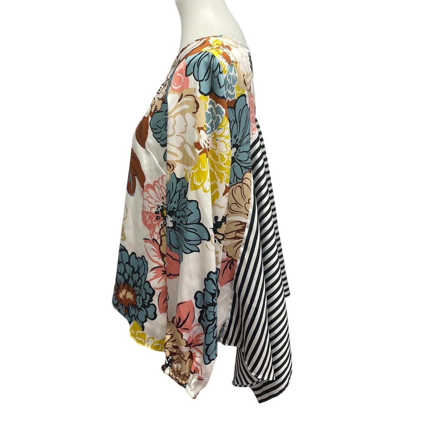 Coco Bianco Womens Medium Long Sleeve Flowy Floral Stripe Polyester Blouse Top