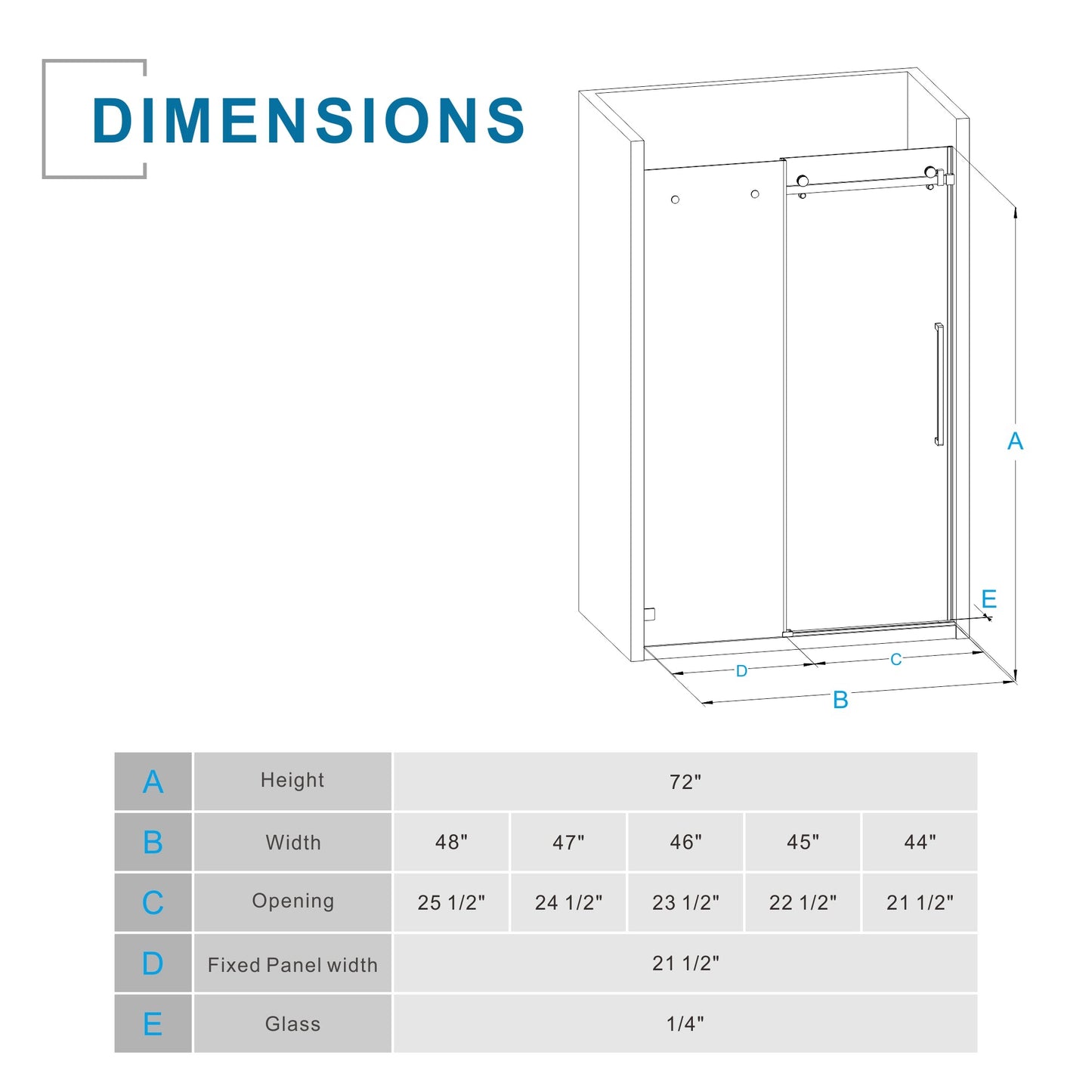 Goodyo Frameless Shower Door - 48" W x 72" H