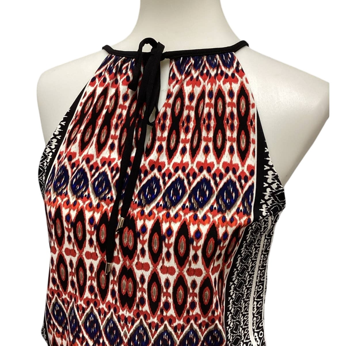 London Times Size 6 Geometric Stripe Sleeveless Front Tie Polyester Maxi Dress