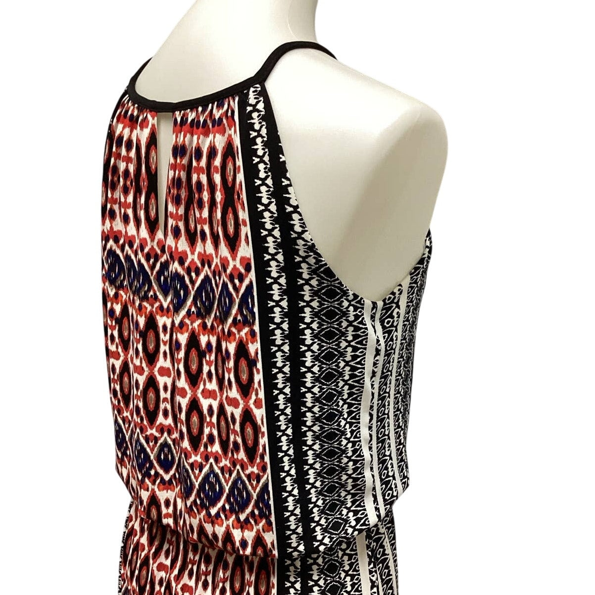 London Times Size 6 Geometric Stripe Sleeveless Front Tie Polyester Maxi Dress