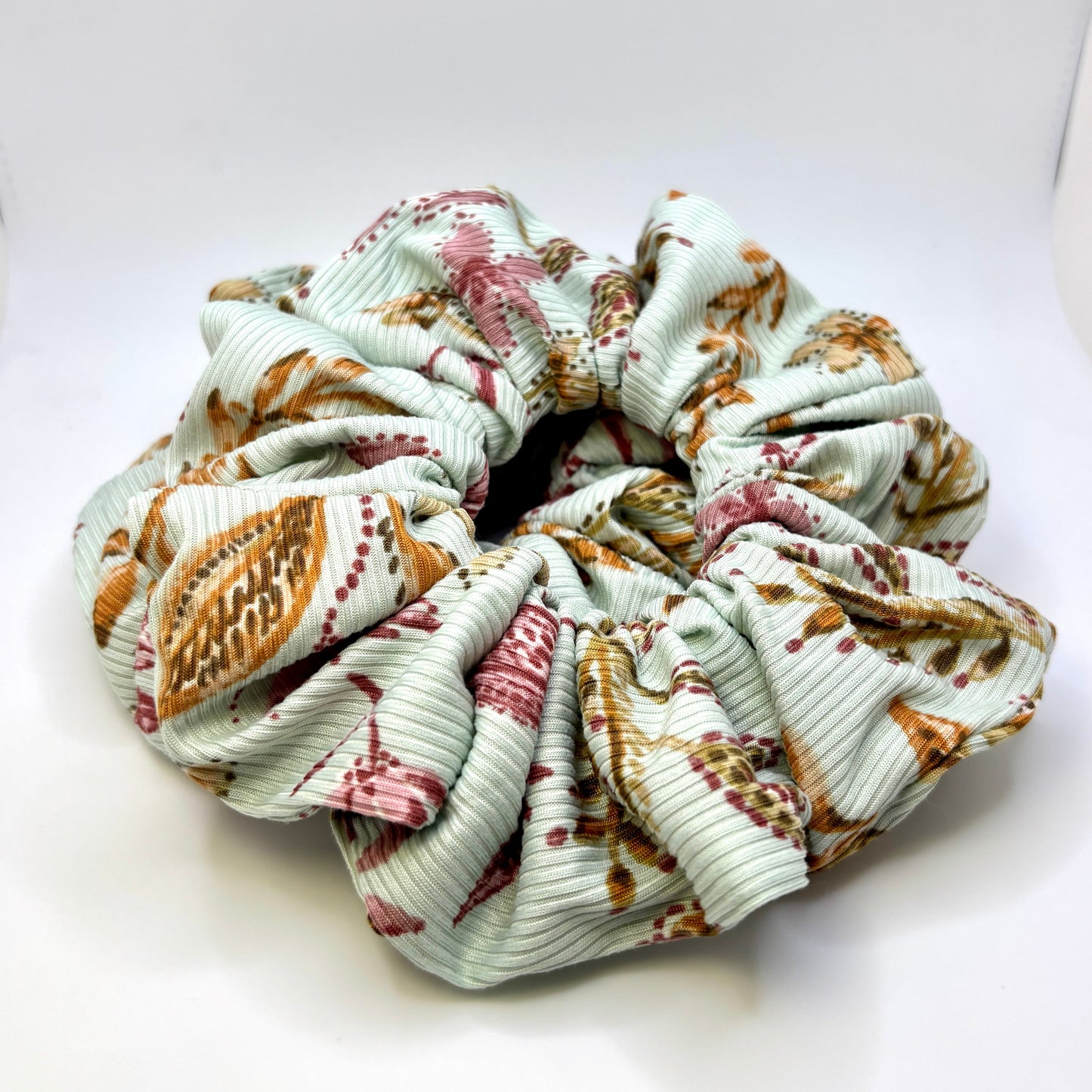 Leaf Floral Sage Ribbed Scrunchie