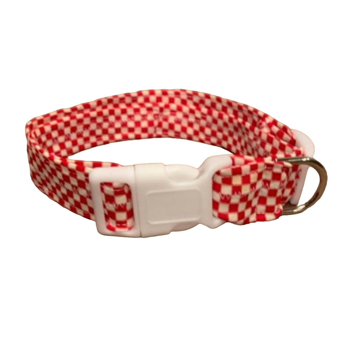 New Handmade Adjustable Upcycled Neck Tie Picnic Red White Checked Dog Collar