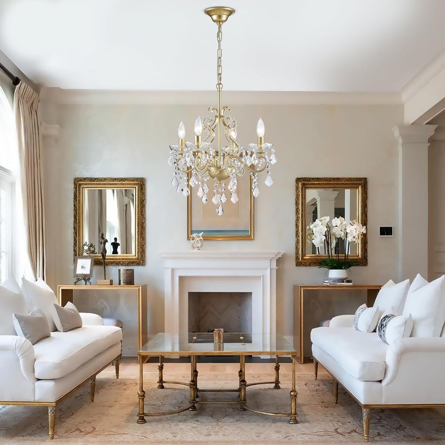 Modern K9 Crystal Chandelier 4 Light Matte Gold Pendant-2