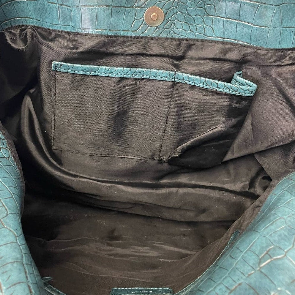 Apt 9 Faux Croc Leather Turquoise Vinyl Large Snap Shut Handbag Purse Bag
