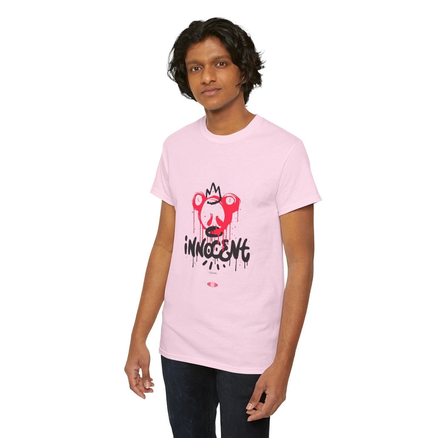 Edgy Graphic Tee: 'Innocent' Design, Urban Fashion, Streetwear, Unisex Cotton T-Shirt, Music Festivals, Casual Wear