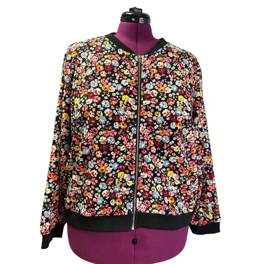 Shein Womens Plus Size 3X Long Sleeve Floral Full Zip Up Lightweight Jacket