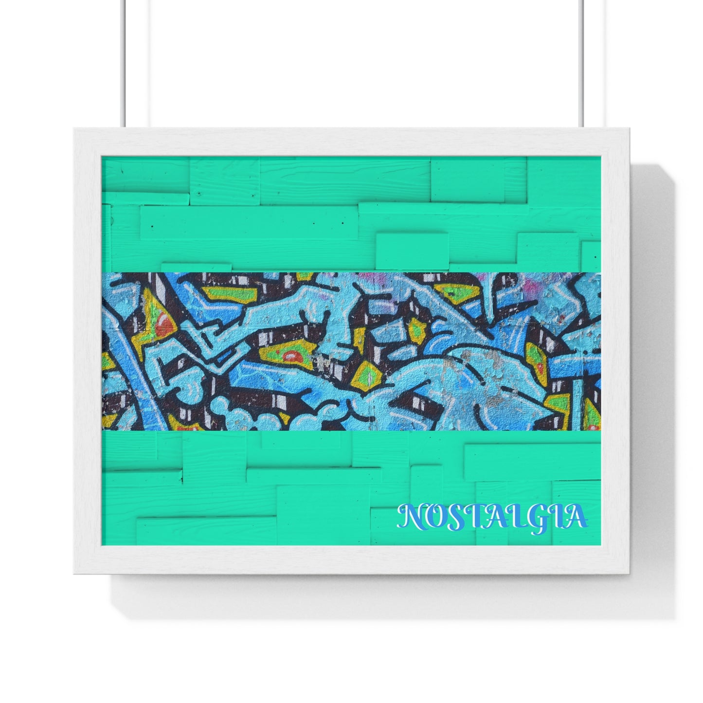 Nostalgia Graffiti Horizontal Framed Poster — Teal Urban Street Art Print