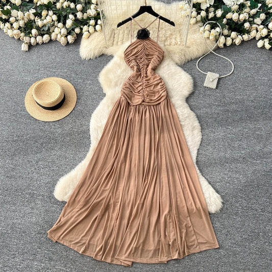 Fashionista Halter Neck Dress – Asymmetrical Ruched Bodycon Maxi, Resort Slim-Fit Gown