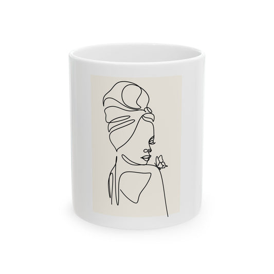 Elegant Butterfly Woman Line Art Ceramic Mug with Butterfly Accents, Perfect Gift for Coffee Lovers, Home Decor, Mother's Day, Self-Care