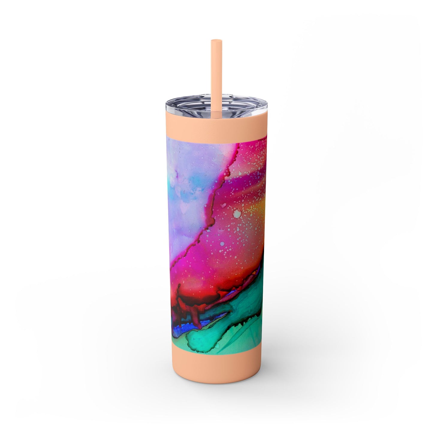 Beautiful Watercolor Splatter Skinny Tumbler with Straw - 20oz, Vibrant Colorful Drinkware for Every Occasion, Perfect Gift for Friends, Reusable Travel Mug, Water [...]