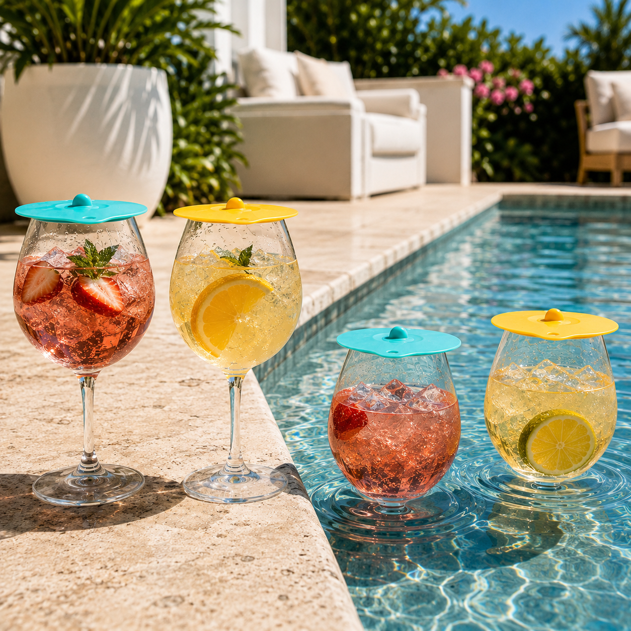 Floating Wine Glasses for Pool with Lids (Set of 4) – 21oz