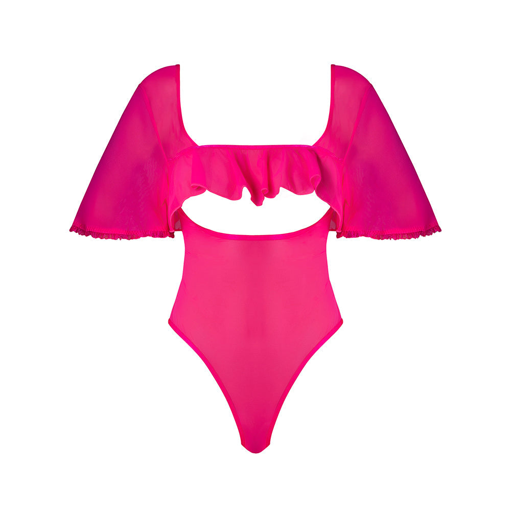 Magic Silk Pink Kink Flutter Sleeve Teddy Pink Glow S/M-3
