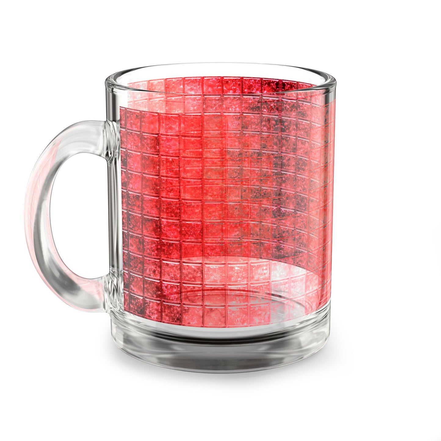 Red Watercolor Grid Glass Mug 10oz