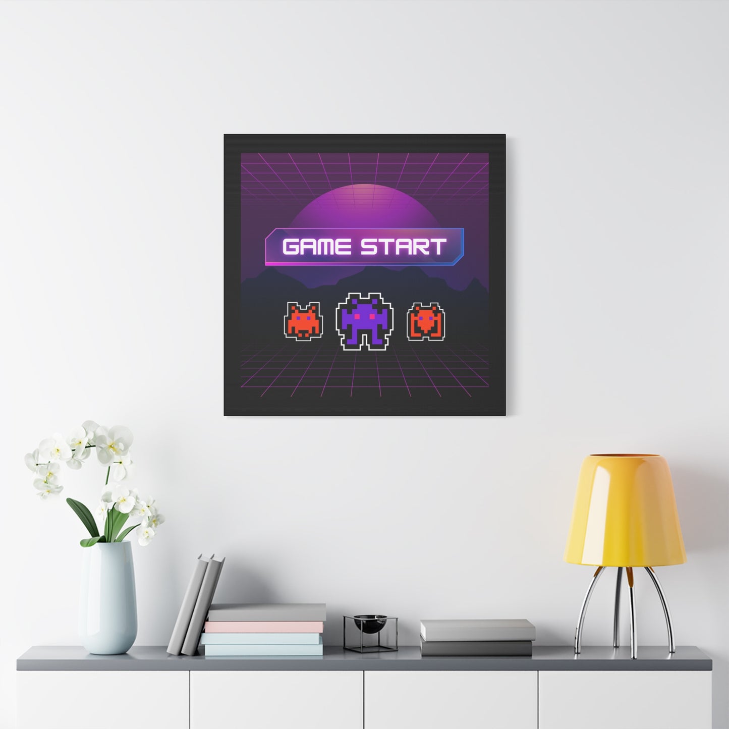 Retro Game Start Canvas Art Print | 80s Gaming Wall Decor, Gamer Gift, Pixel Art, Nostalgic Artwork, Home Decor