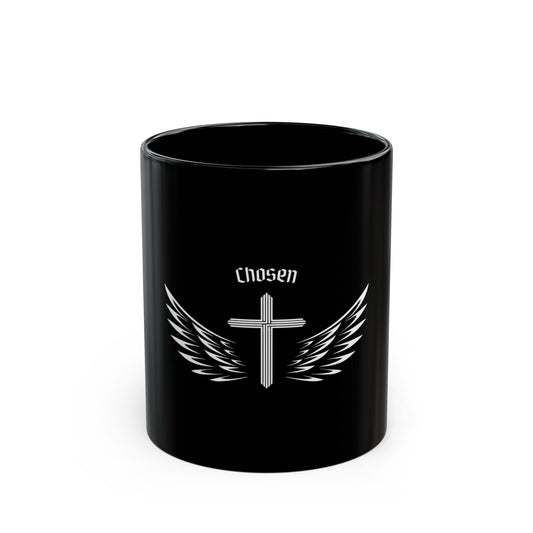 "Chosen" Inspirational Black Mug with Wings | Perfect Gift for Faith Lovers, Motivational Coffee Cup, Religious Home Decor, Christian Mug