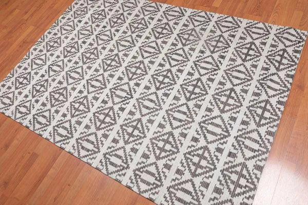 5' x 7' Handmade Geometric Graphic Wool Modern Flatweave Area Rug Beige-0