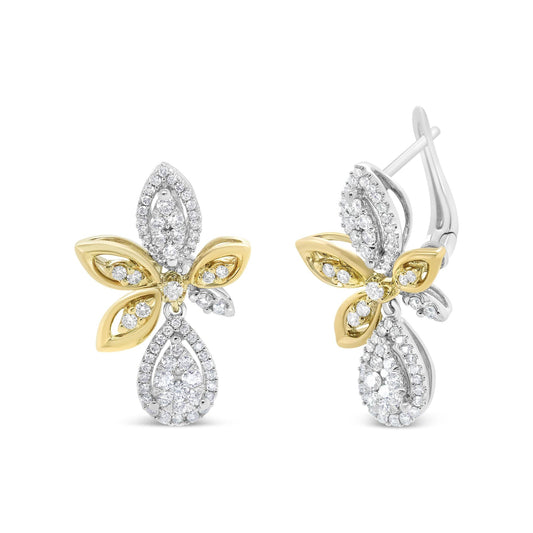 14K White and Yellow Gold 1.00 Cttw Round Pave-Set Diamond Teardrop and Marquise Shape Drop Dangle Earrings (H-I Color, SI1-SI2 Clarity)-0