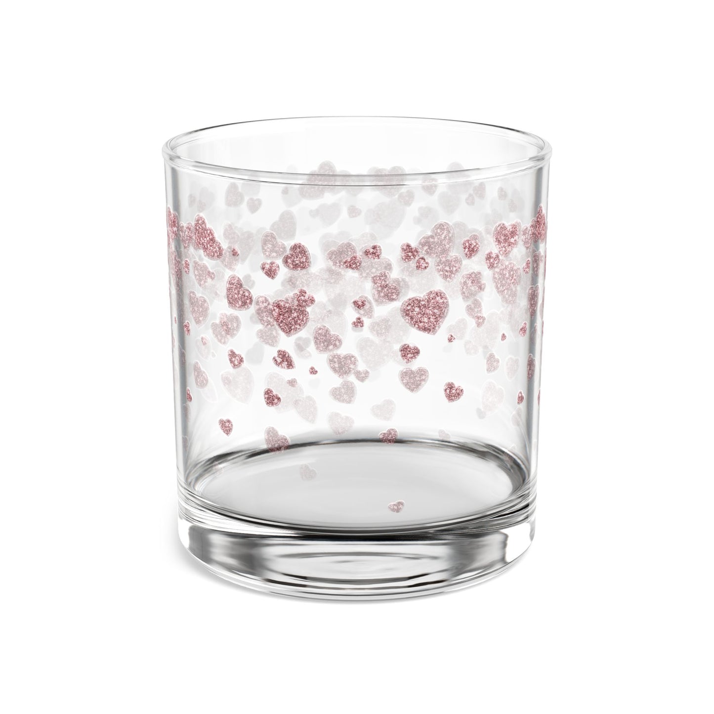 Pink Heart Confetti Glitter Print Rocks Glass 10oz