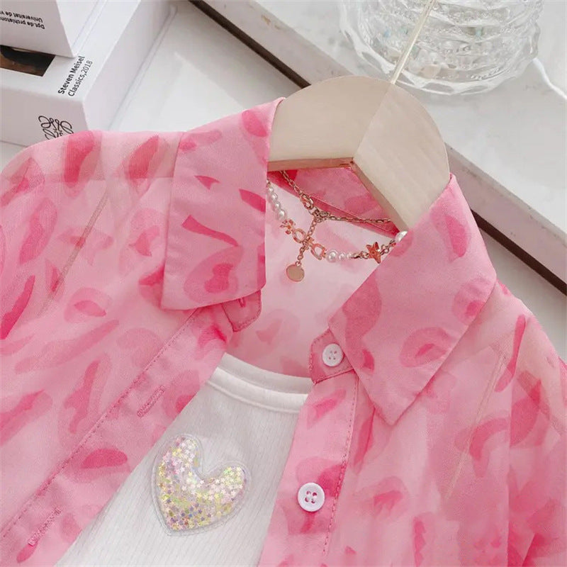 Girls' Summer Suits Sun Protective Clothes Coat Shorts Two-piece Thin