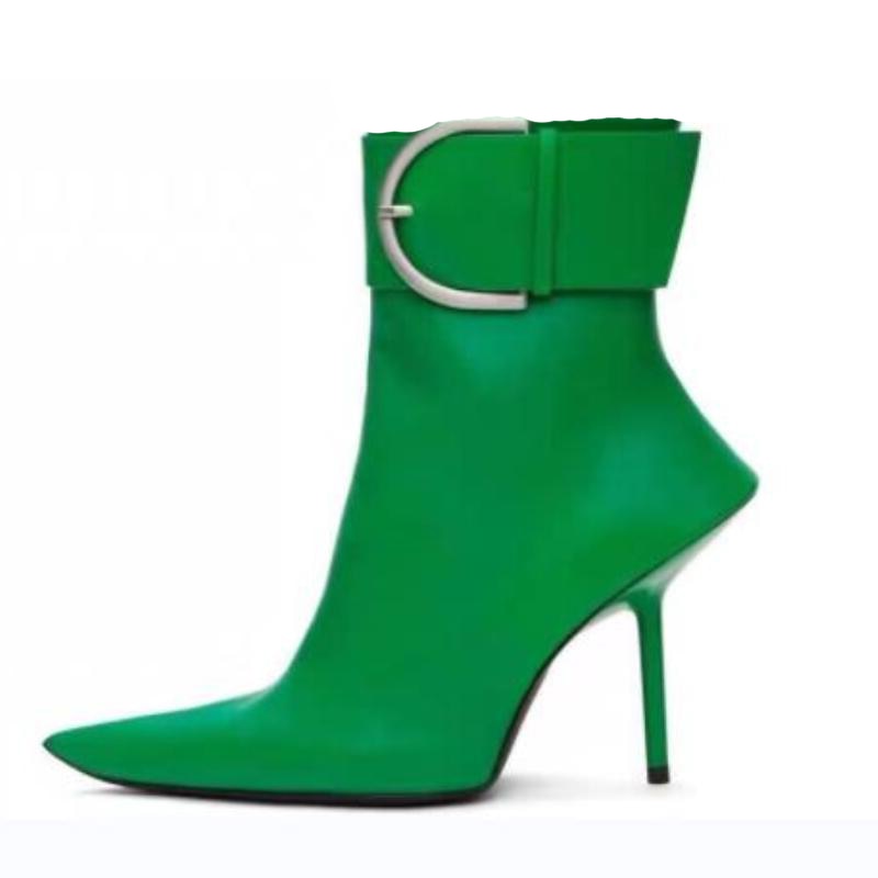 New Brand Sexy Women's Ankle Boots Thin High Heel Pointed Toe Fashion Zipper Short Boots Party Shoes Black Green Big Size