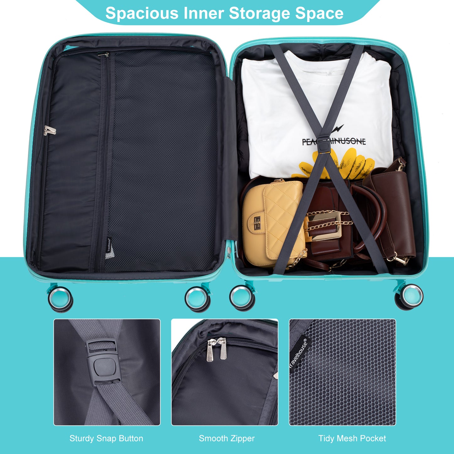 Expandable Hardshell Suitcase Double Spinner Wheels PP Luggage Sets Lightweight Durable 3-Piece Set (20/24/28) , Lake Blue