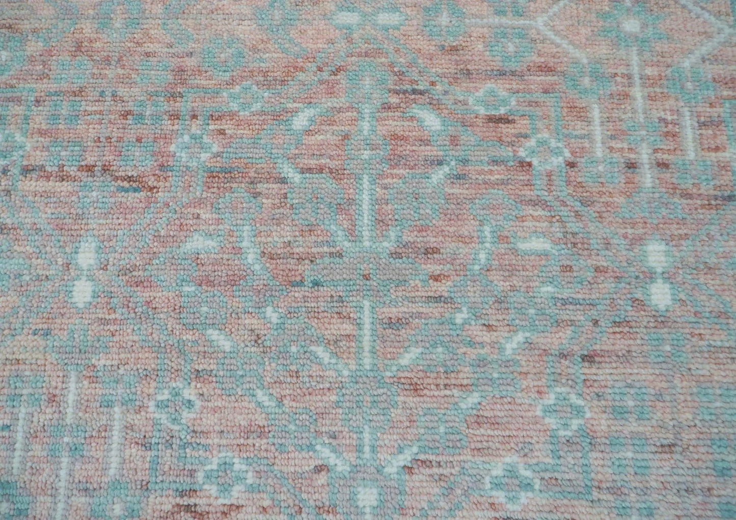 10' 2''x12' 11'' Blush, Aqua Color Hand Knotted LoomBloom Muted Turkish Oushak  100% Wool Transitional Oriental Area Rug-2