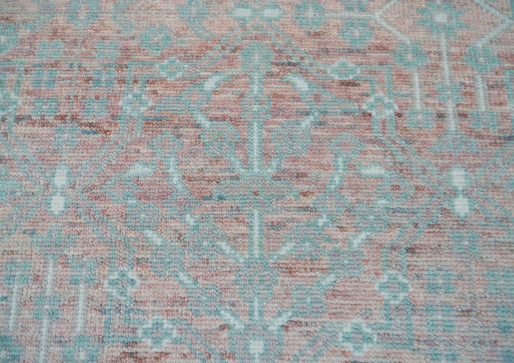 10' 2''x12' 11'' Blush, Aqua Color Hand Knotted LoomBloom Muted Turkish Oushak  100% Wool Transitional Oriental Area Rug-2