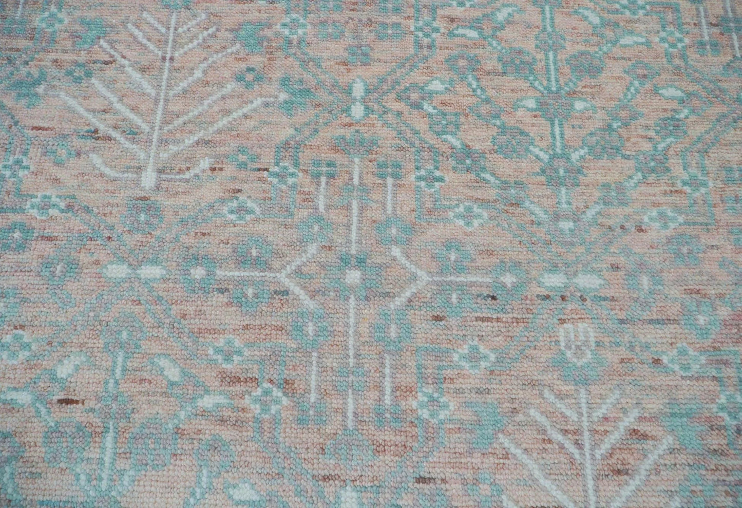 10' 2''x12' 11'' Blush, Aqua Color Hand Knotted LoomBloom Muted Turkish Oushak  100% Wool Transitional Oriental Area Rug-3
