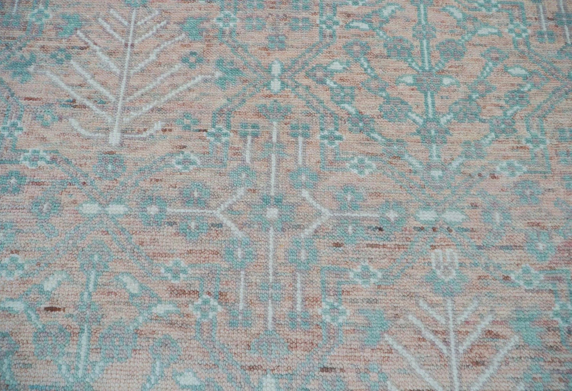 10' 2''x12' 11'' Blush, Aqua Color Hand Knotted LoomBloom Muted Turkish Oushak  100% Wool Transitional Oriental Area Rug-3