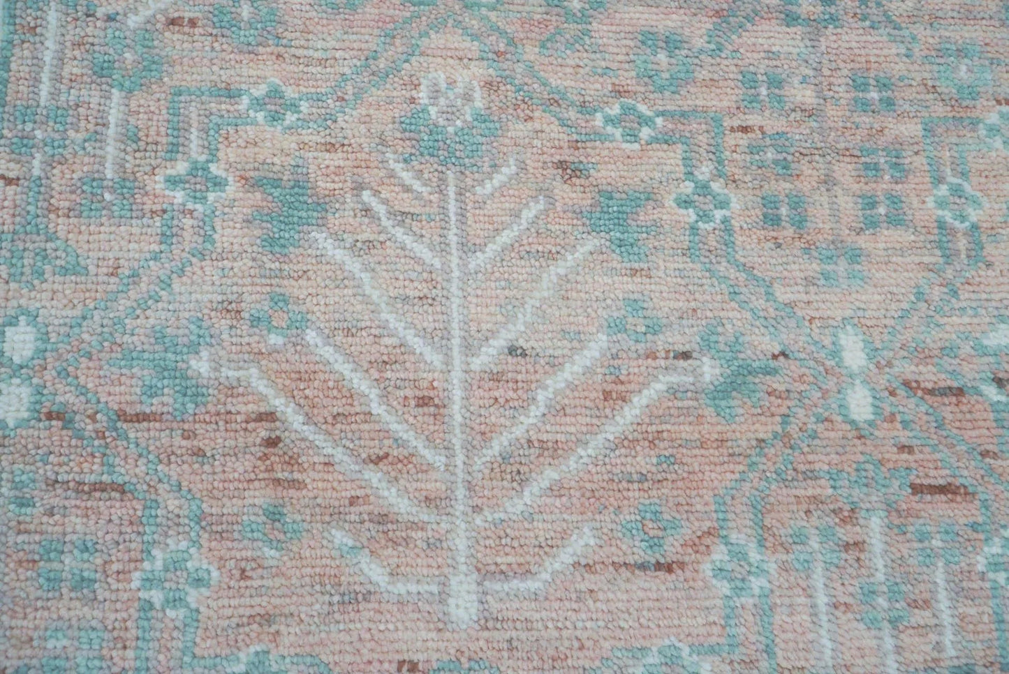 10' 2''x12' 11'' Blush, Aqua Color Hand Knotted LoomBloom Muted Turkish Oushak  100% Wool Transitional Oriental Area Rug-4