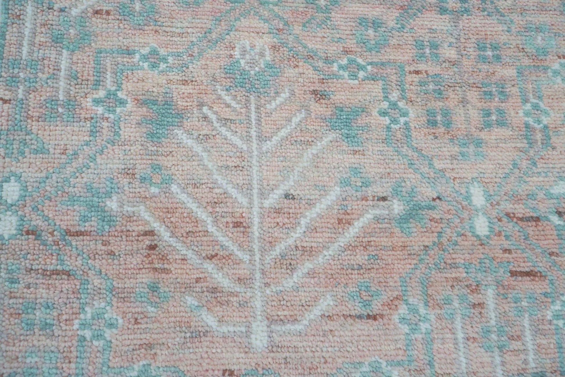 10' 2''x12' 11'' Blush, Aqua Color Hand Knotted LoomBloom Muted Turkish Oushak  100% Wool Transitional Oriental Area Rug-4