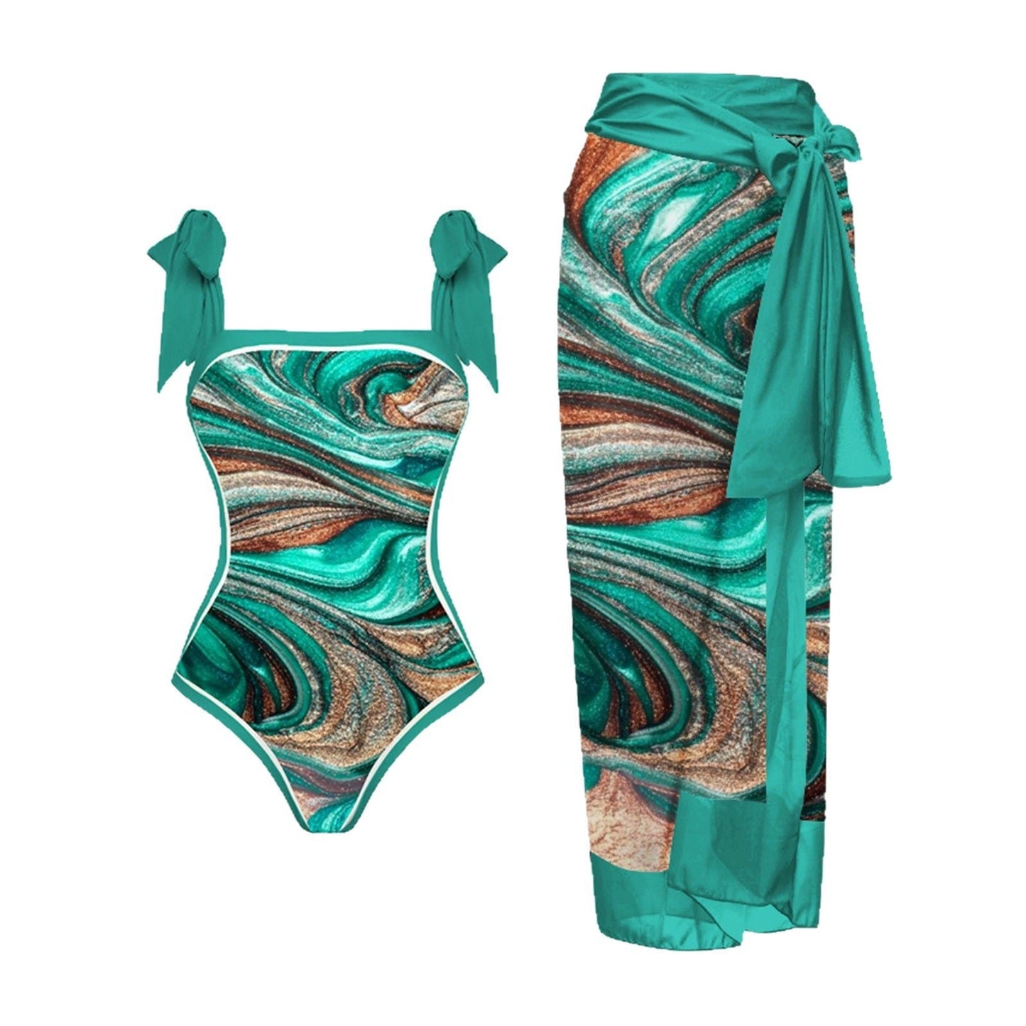 Womens Printed One-Piece Swimsuit Set