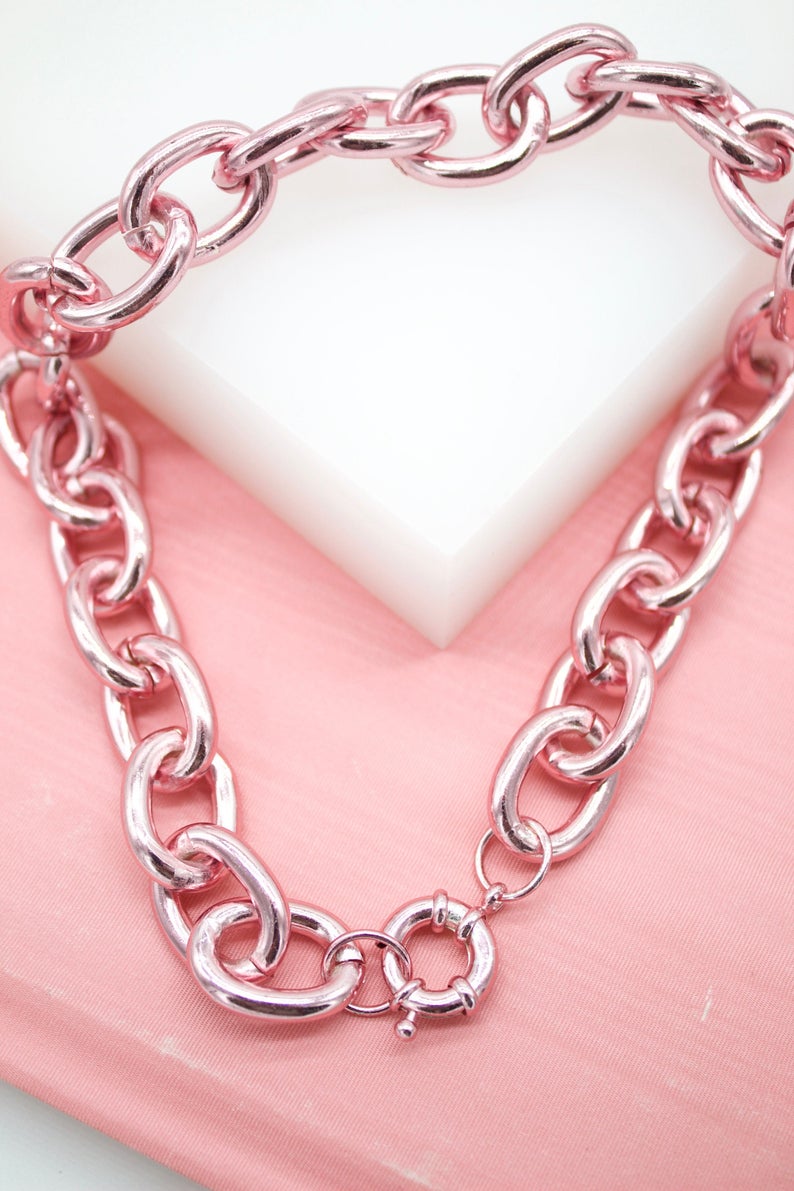 Pink Rolo Thick Link Chain-1