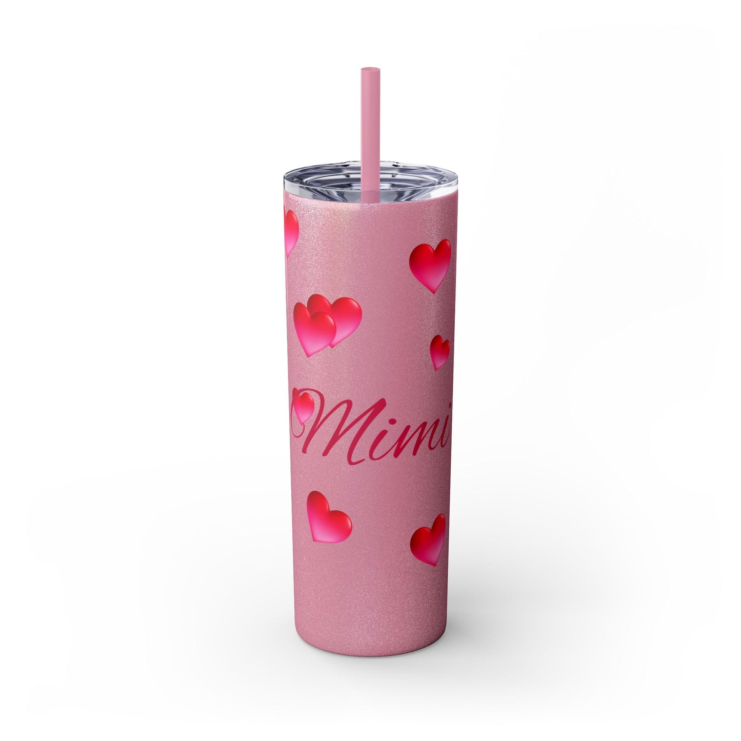 Gepasmaakte Glitter 20oz Dun Tumbler met Pienk Hartpatroon — [Jou Naam Hier]