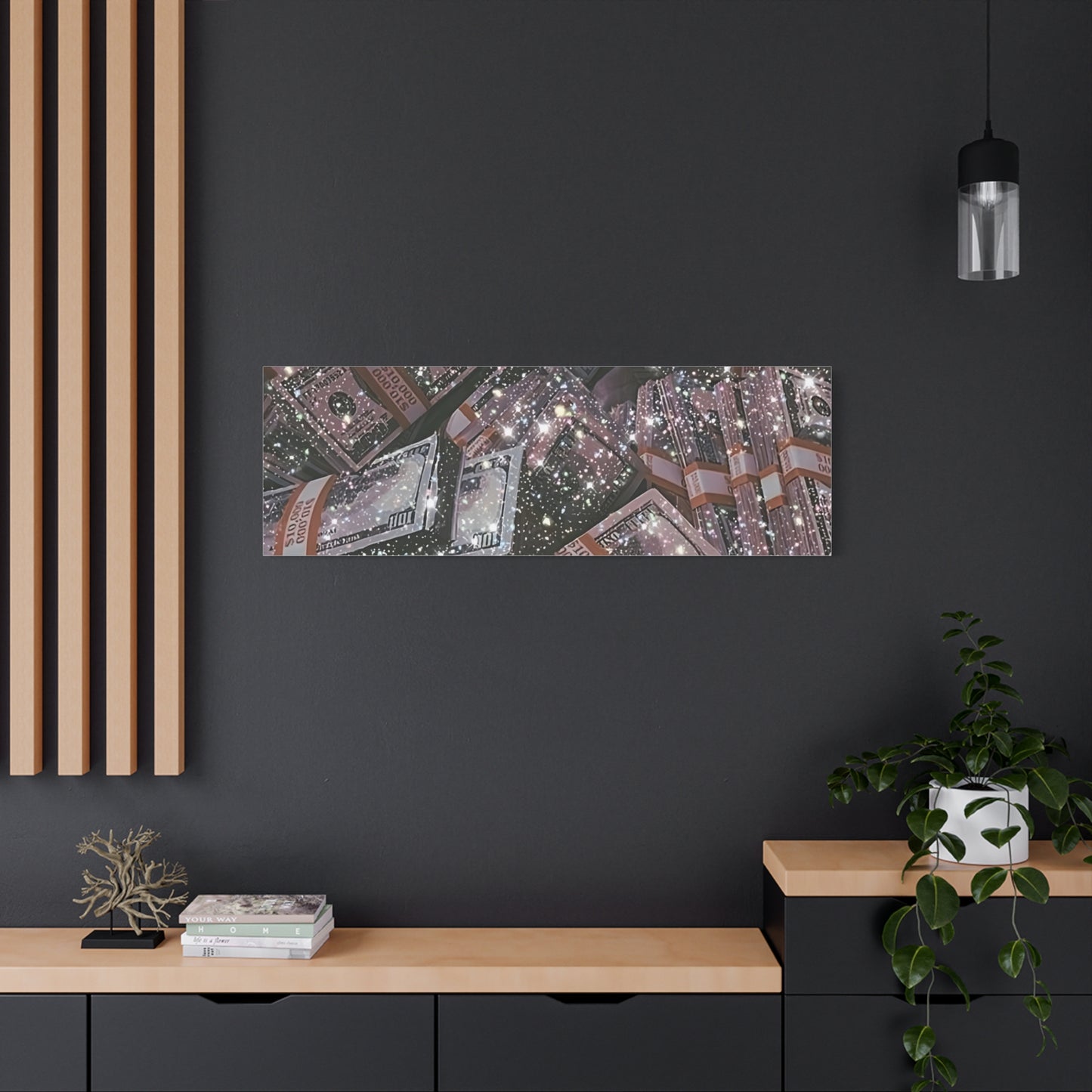 Sparkling Money Canvas Art, Glittery Wall Decor for Home, Modern Art Piece, Gift for Art Lovers, Chic Office Decor, Unique Wall Hanging
