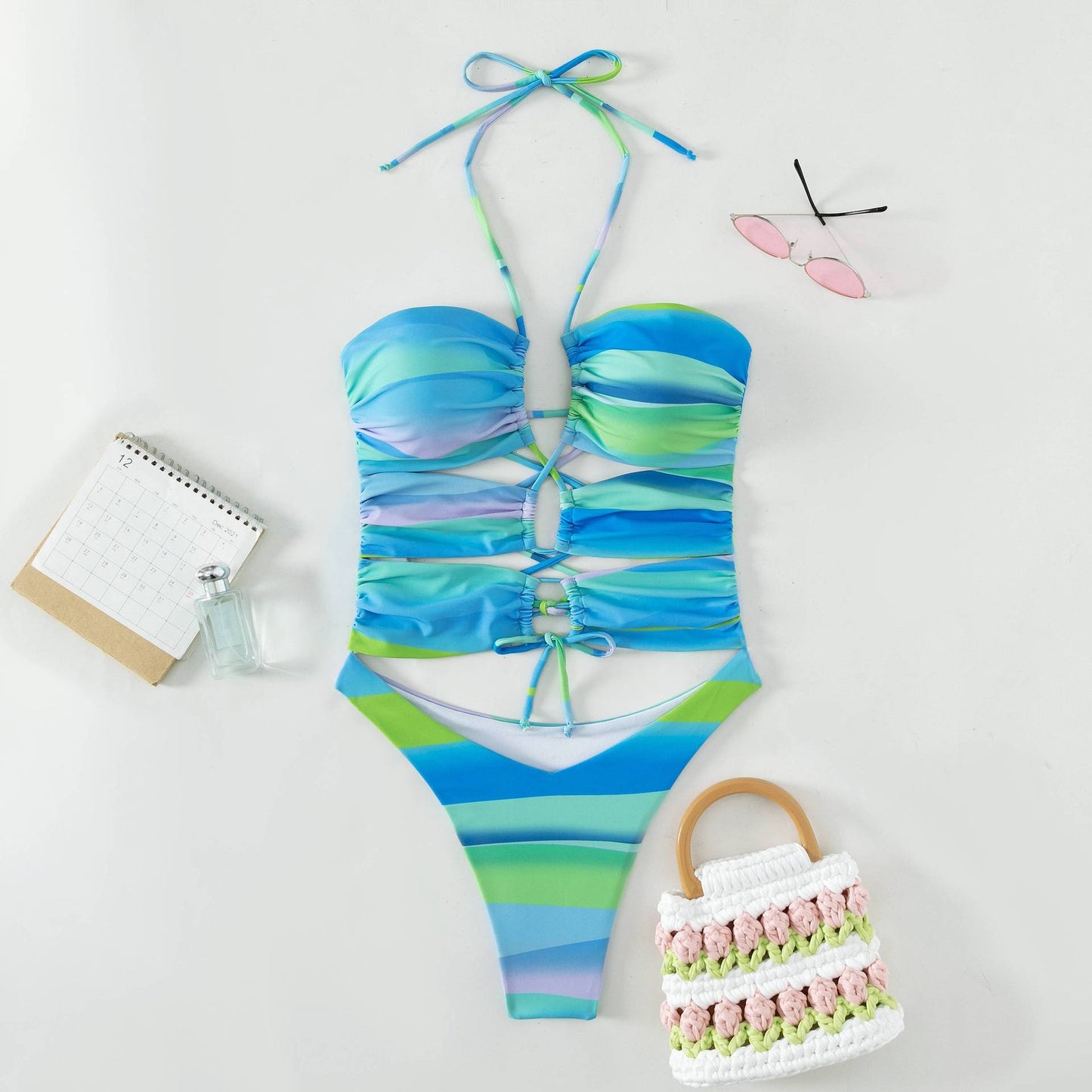 New gradient color one piece swimsuit bikini hollow swimsuit