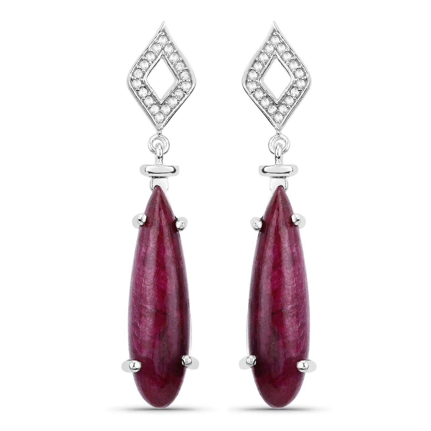 23.25 Carat Dyed Ruby and White Topaz .925 Sterling Silver Earrings