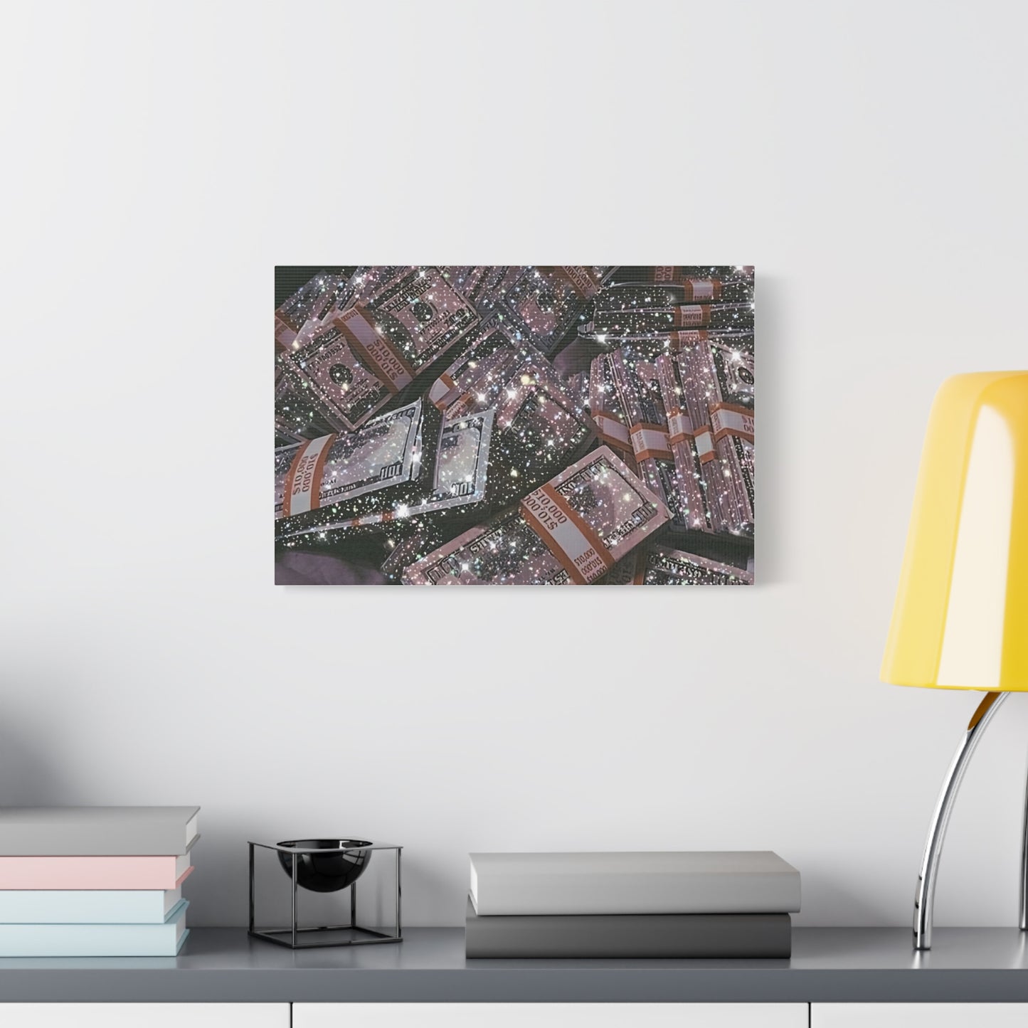 Sparkling Money Canvas Art, Glittery Wall Decor for Home, Modern Art Piece, Gift for Art Lovers, Chic Office Decor, Unique Wall Hanging