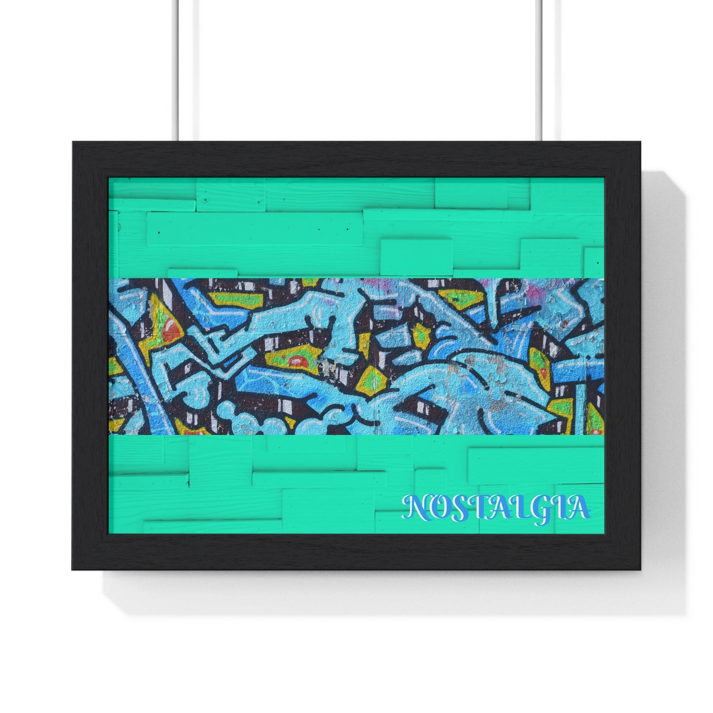 Nostalgia Graffiti Horizontal Framed Poster — Teal Urban Street Art Print