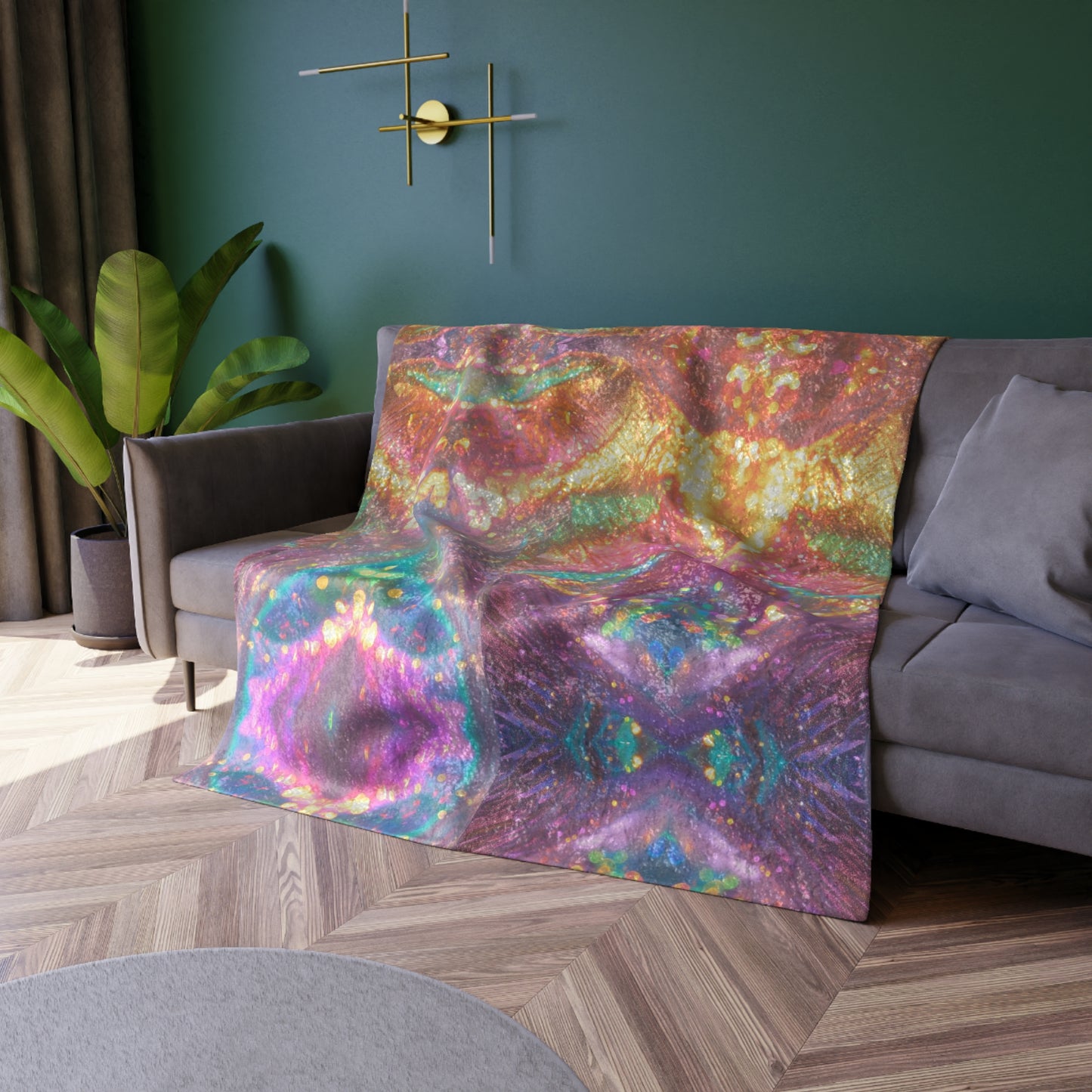 Multicolor Crushed Velvet Geometric Blanket — Luxurious Soft Throw
