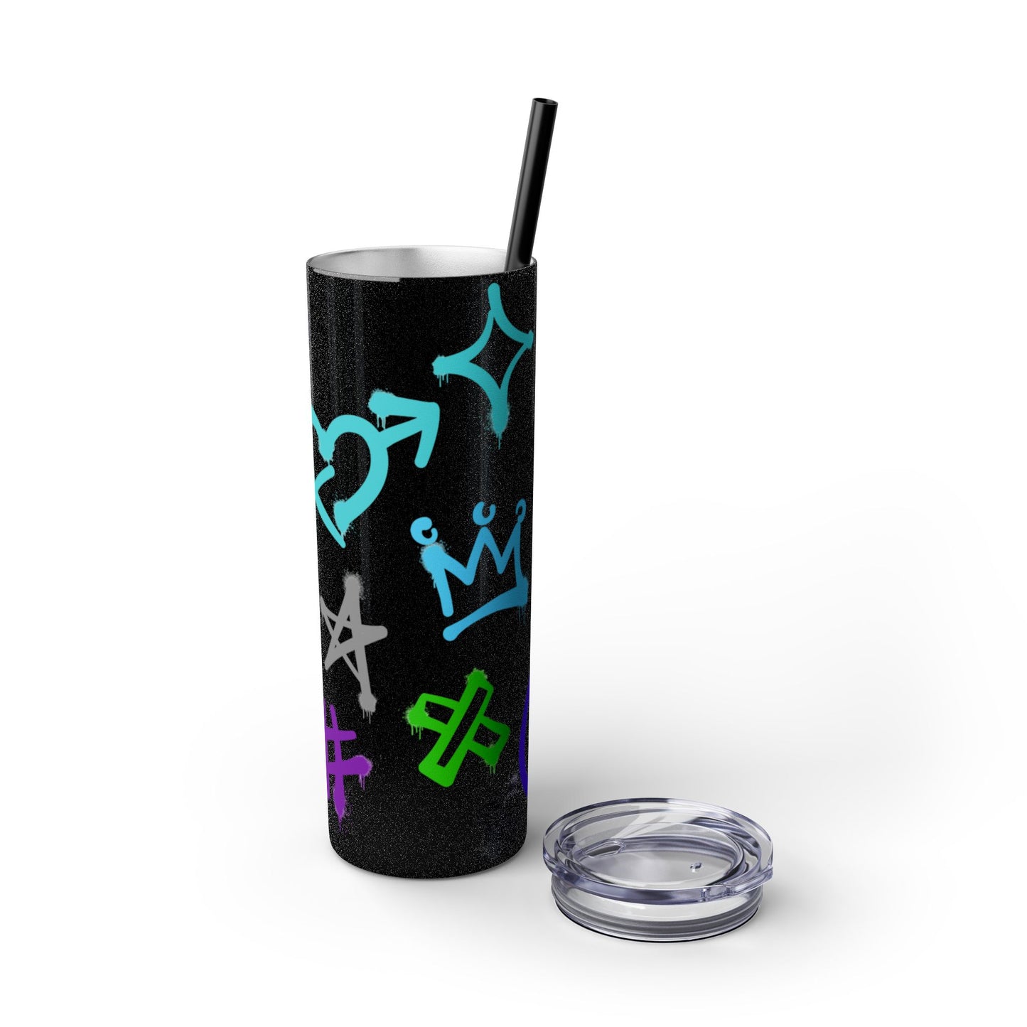 Trendy Skinny Tumbler with Straw, 20oz | Unique Graffiti Style Drinkware for Teens, Gifts, Parties, and Everyday Use