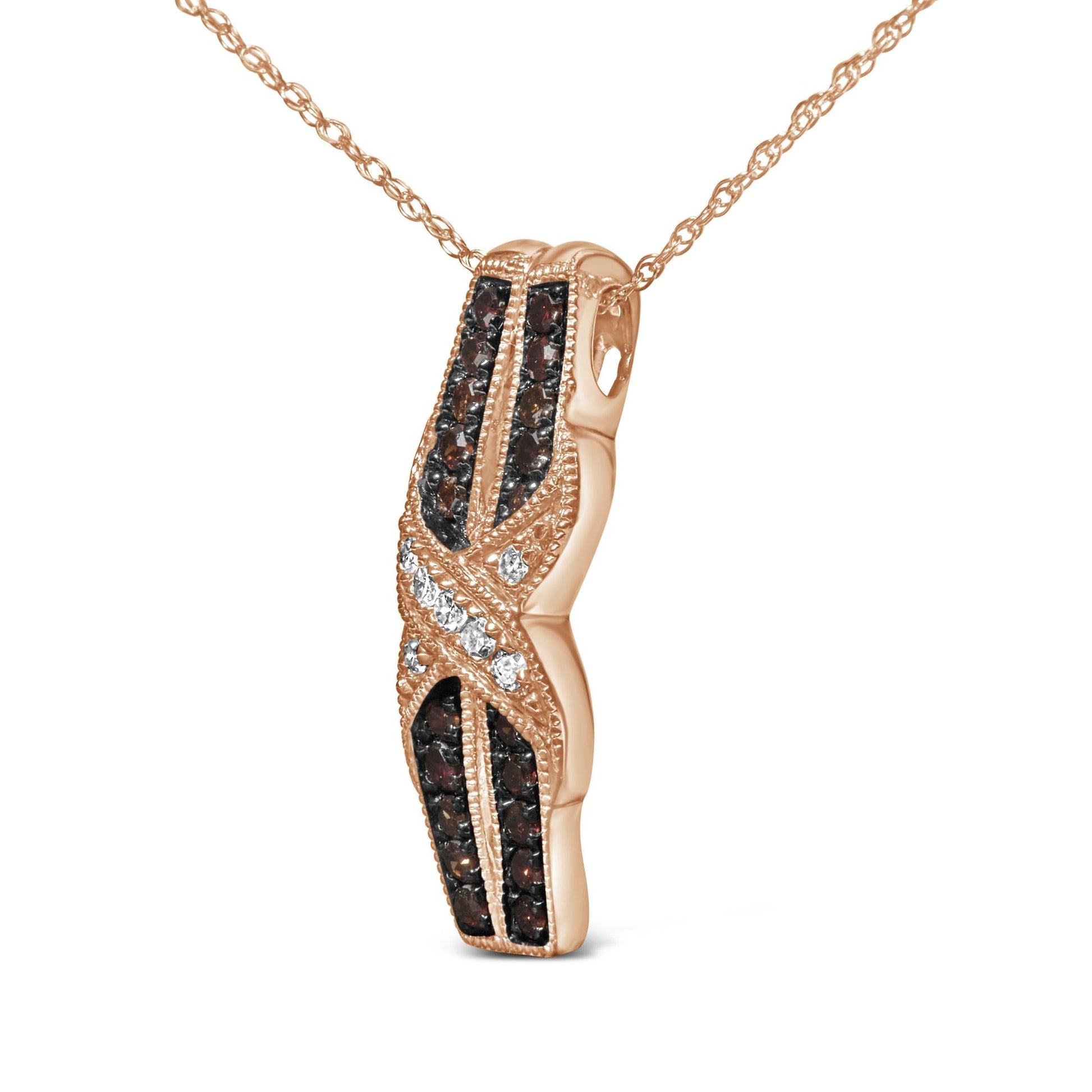 10K Rose Gold 1/4 Cttw White and Chocolate Brown Diamond Infinity Twist Pendant Necklace (I-J Color, I1-I2 Clarity)-3