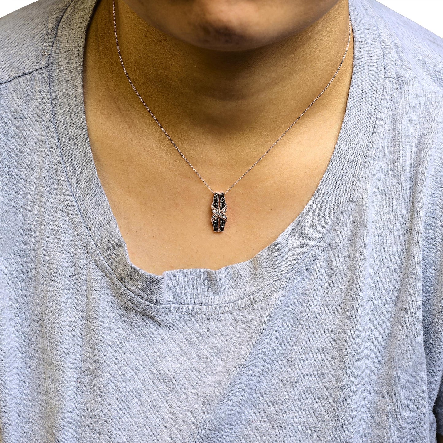 10K Rose Gold 1/4 Cttw White and Chocolate Brown Diamond Infinity Twist Pendant Necklace (I-J Color, I1-I2 Clarity)-2
