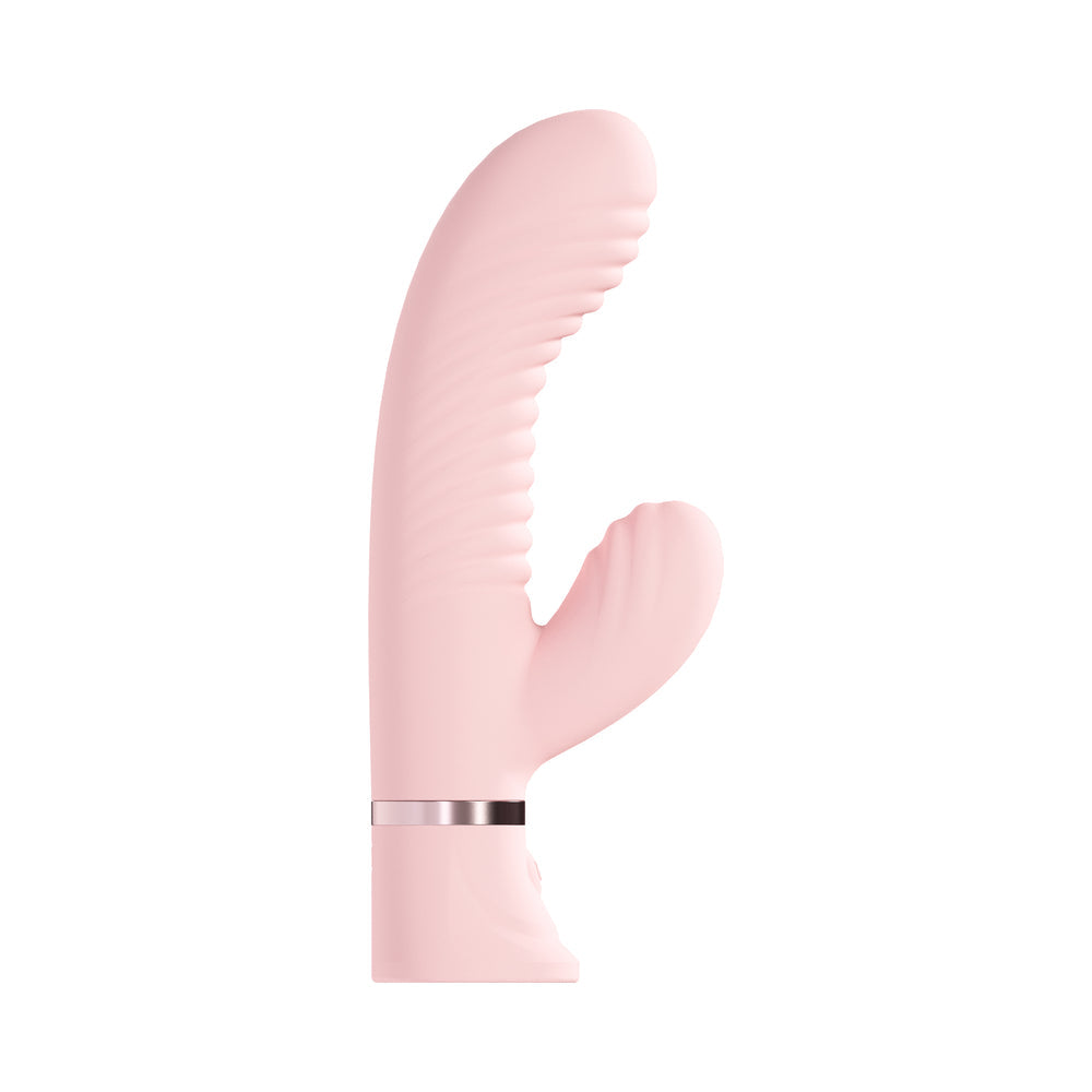 Loveline Mystique Rechargeable Silicone Ribbed Rabbit Vibrator Pink-1