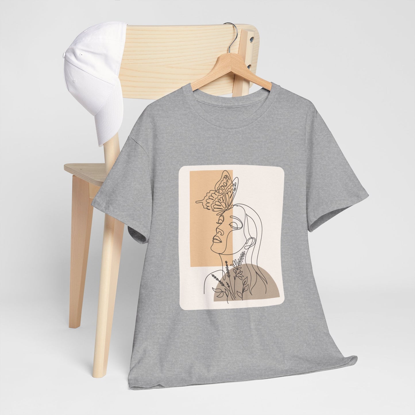 Artistic Unisex Tee: Modern Line Drawing with Butterfly, Perfect for Casual Outings, Gift for Art Lovers, Spring Fashion, Eco-Friendly Wear