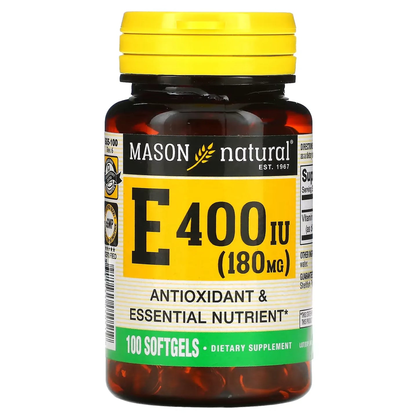 Mason Natural 400 IU (180 Mg ) Vitamin E 100 Softgels