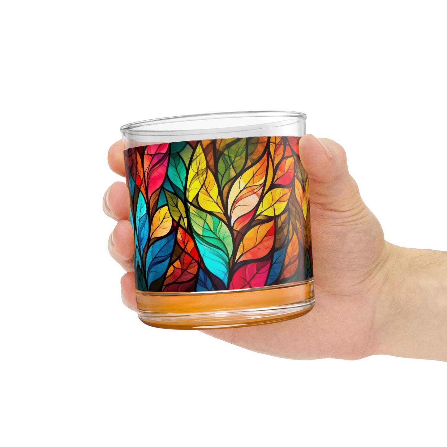 Colorful Stained Glass Leaves Rocks Glass 10oz Whiskey Tumbler