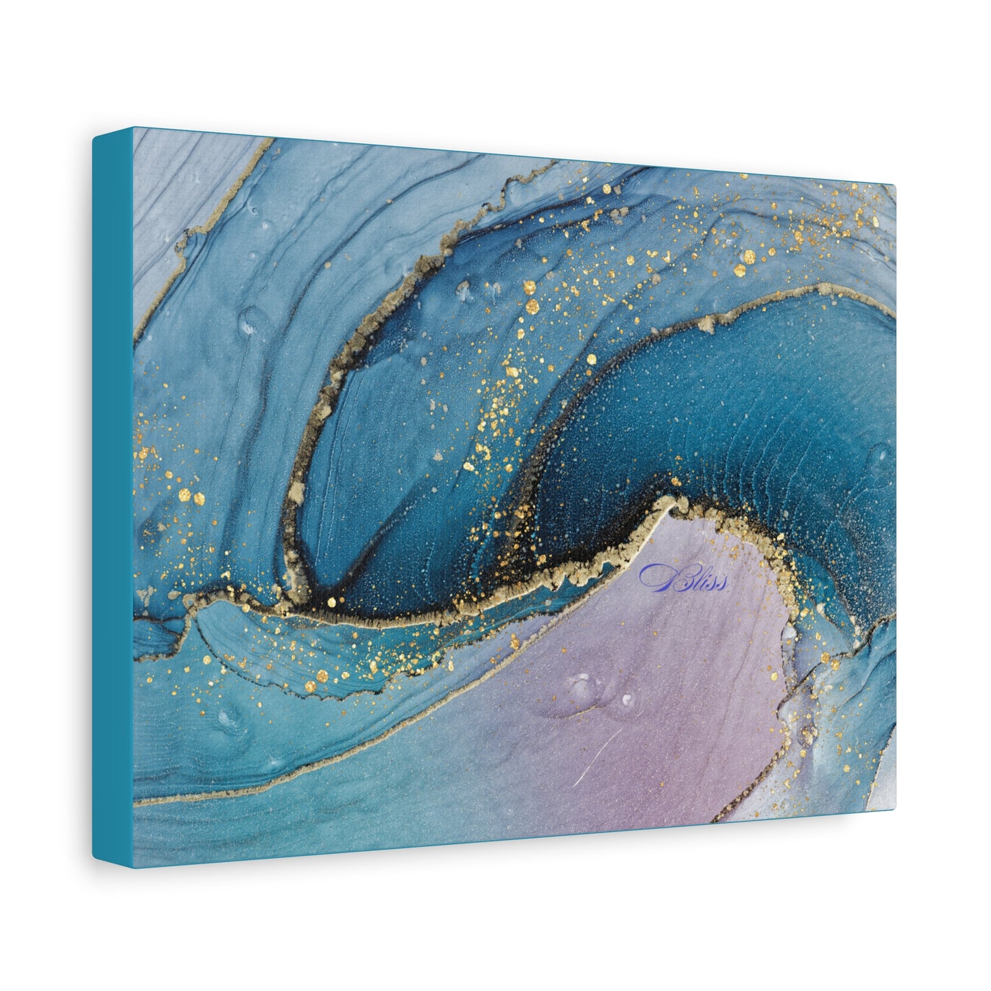 Canvas Wall Art, Abstract Ocean Wave, Modern Decor, Home Office, Gift for Her, Blue Gold Artwork, Living Room Wall Decor