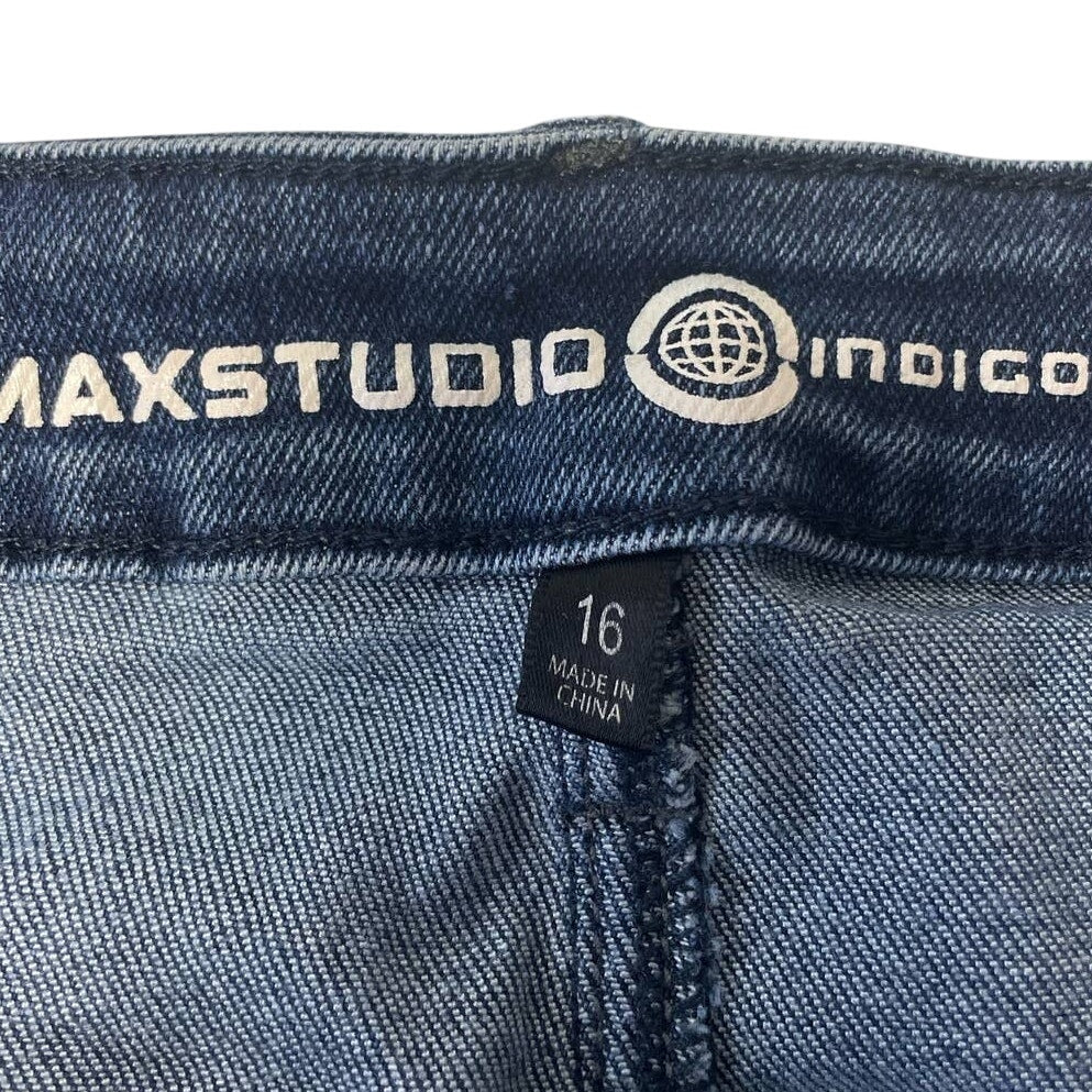 MaxStudio Indigo Womens Size 16 Stretch Cotton Straight Leg Denim Blue Jeans